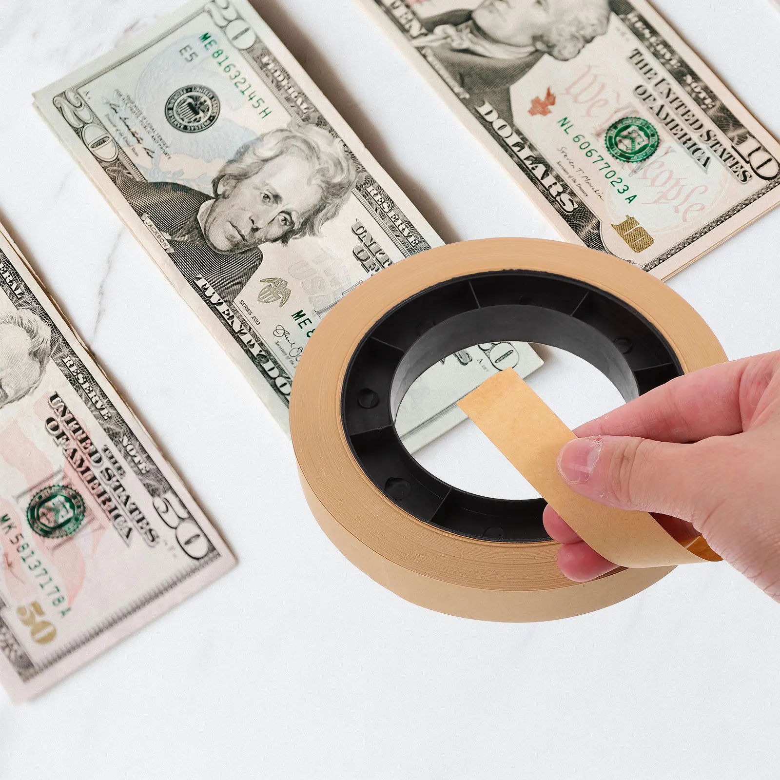 1 لفة من أشرطة النقود للفواتير وأشرطة العملات النقدية وأشرطة النقود الورقية وتغليف سريع وآمن للمؤسسات المالية