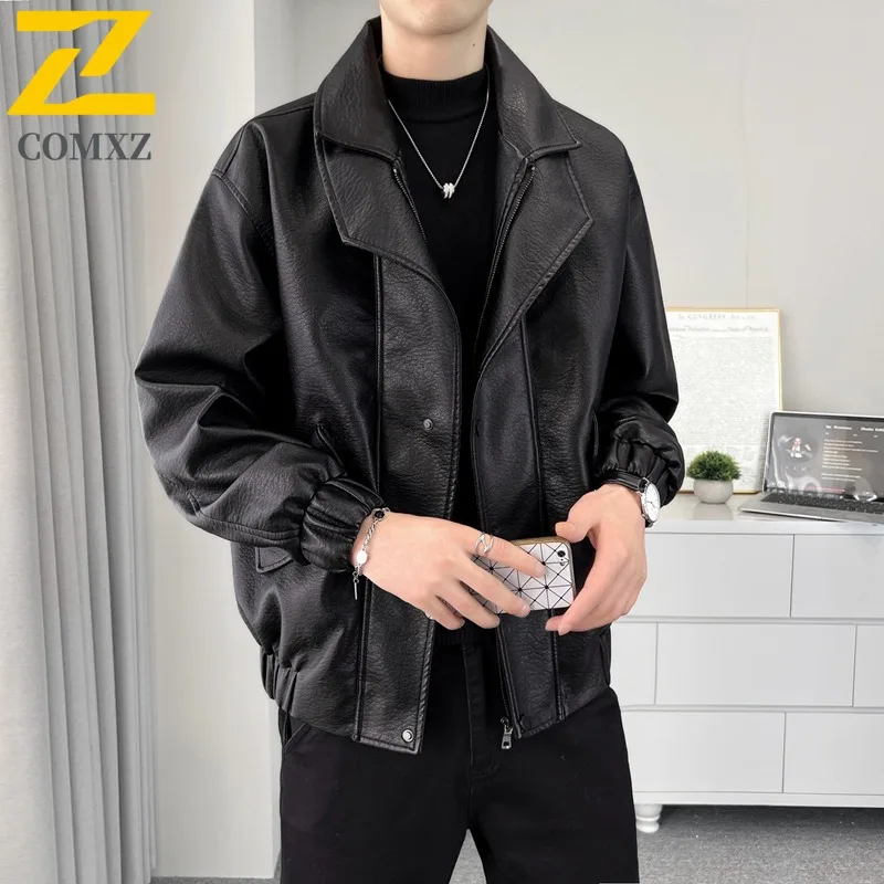 

COMXZ Binjie Factory Direct Новая кожаная куртка Мужская кожаная куртка Повседневное пальто Корейский тренд Тонкий красивый молодежный осень-зима