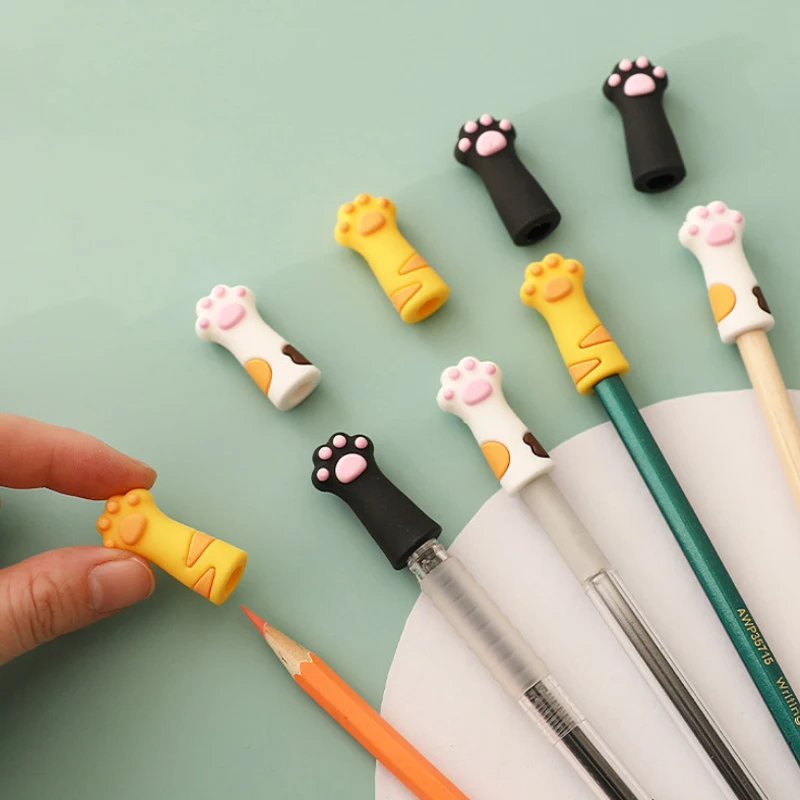 3Pcs Kawaii Cat Pencil Cap Cartoon Silicone Ballpoint Pen Caps Topper Pencil Cover For Kids Extender Stationery School Supplies