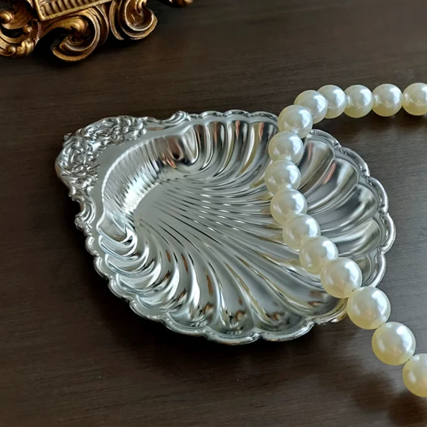 304 Stainless Steel Shell Shaped Dish Embossed Details Photo Props Cake Tray Minimalist Multi-purpose Jewelry Decorative Tray