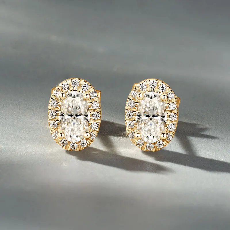 IOGOU Real Gold 10k 5x3mm 0.3CT Oval Cut Moissanite Halo Stud Earrings for Women Men Wedding Engagement Gold Jewelry 2025 Trend