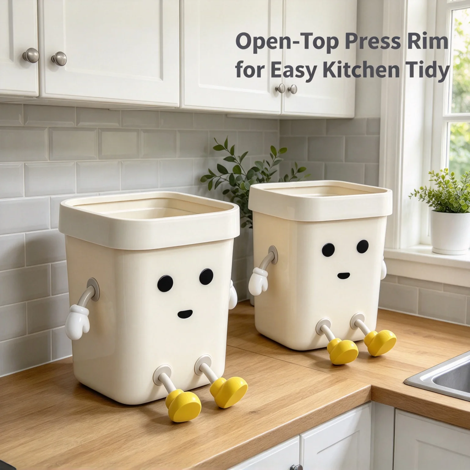 Whimsical Sitting Character Waste Container 2‑Set 12L, Cute Open‑Top Home Accent Bin with Bag‑Retaining Rim for Apartment & Kids Space