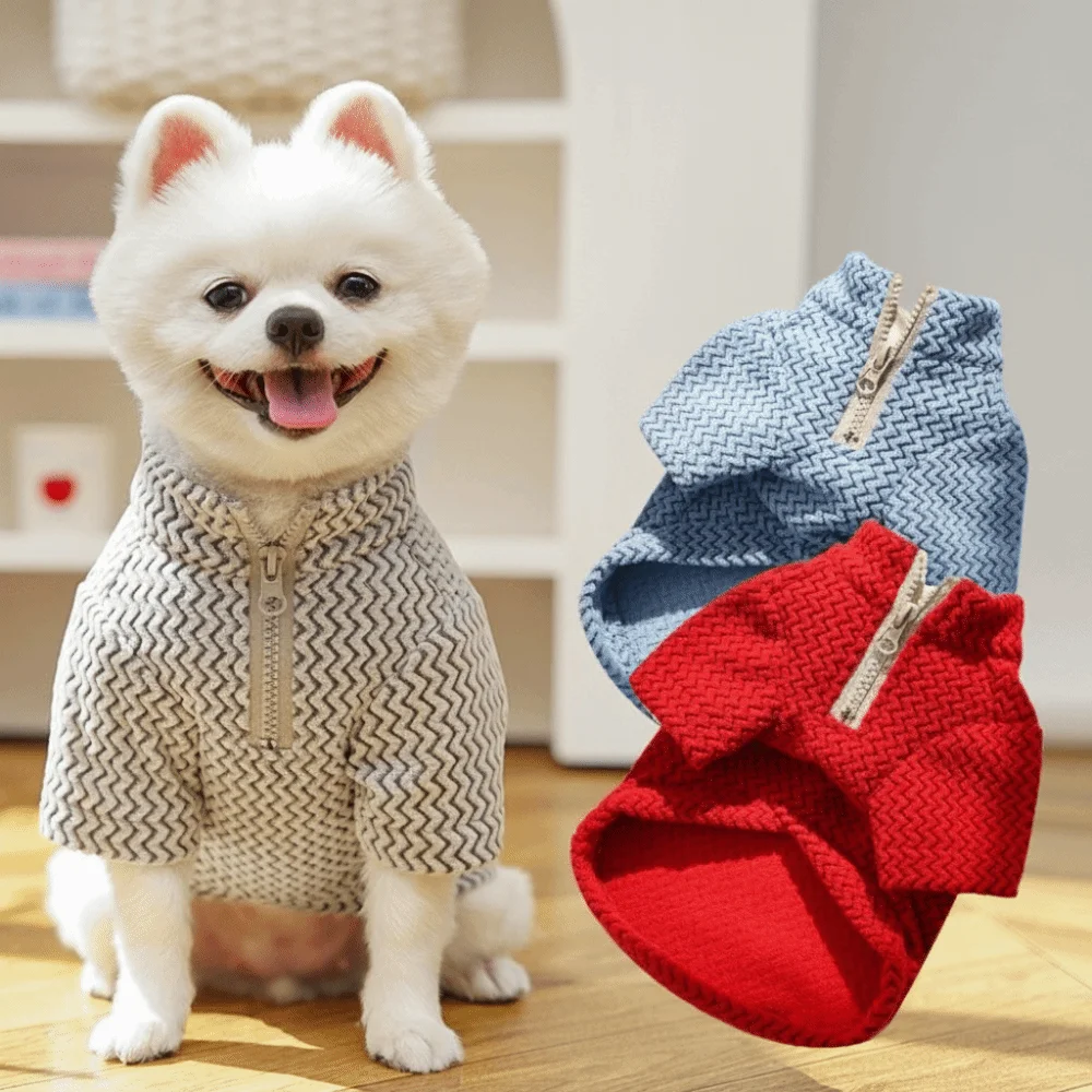

Fashion Warm Dog Ripple Hoodies Soft Solid Color Pet Pullovers with Zipper Comfortable Puppy Sweatshirts Outdoor Indoor