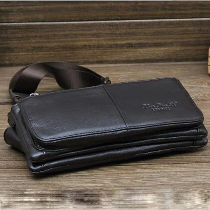 Men\'s  Genuine Leather Messenger Shoulder Chest Purse Bum Hip Belt Fanny Bag  Waist Multi-Pockets Pack Travel Male Cowhide Bag