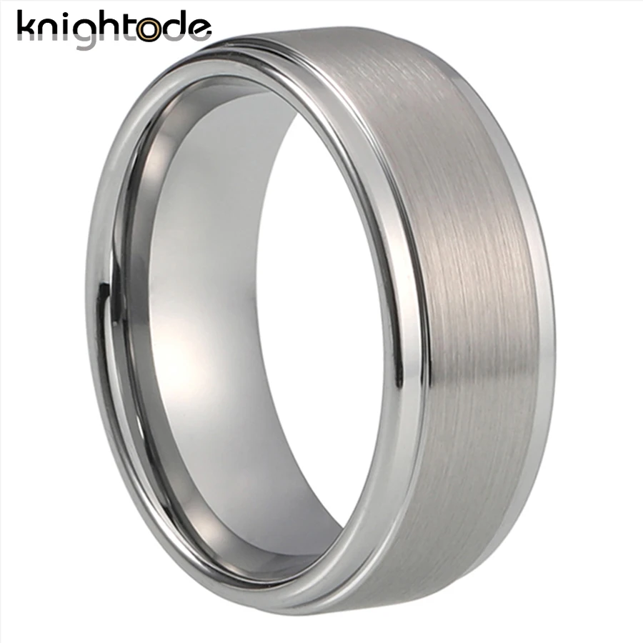 

Classic 6mm 8mm Tungsten Carbide Rings Steped Edges Brushed Wedding Band Comfort Fit