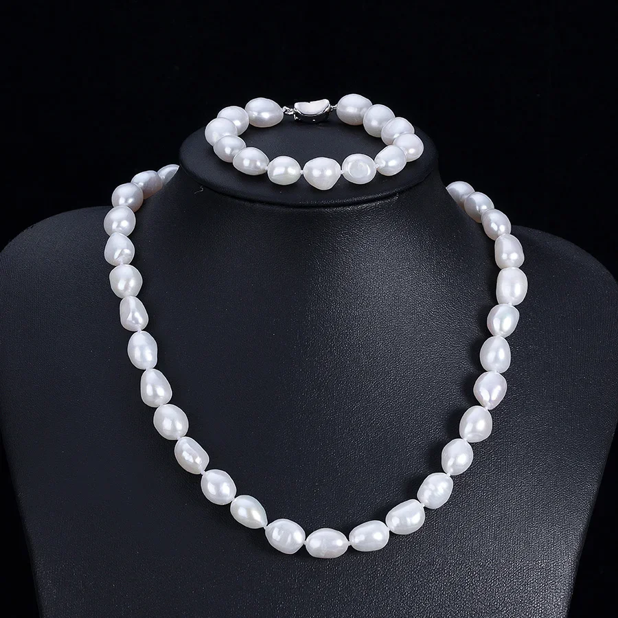 HENGSHENG Real White Natural Baroque Pearl Necklace&Bracelet Jewelry Sets 7-8mm Freshwater pearl Jewelry For Women Gift New.