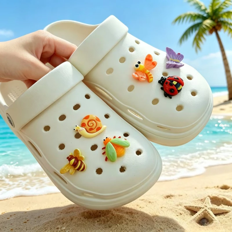 6PCS Summer Fashion Shoe Charms Set Accessories for Clogs Shoe Cartoon Bee and Dragonfly DIY Shoes Decoration