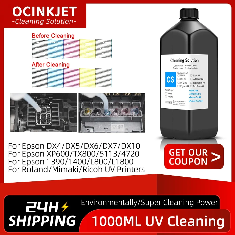 UV Printer Cleaning Liquid para Epson Roland Mimaki, Fluido de Limpeza, Limpador de Tinta UV, 1000ml