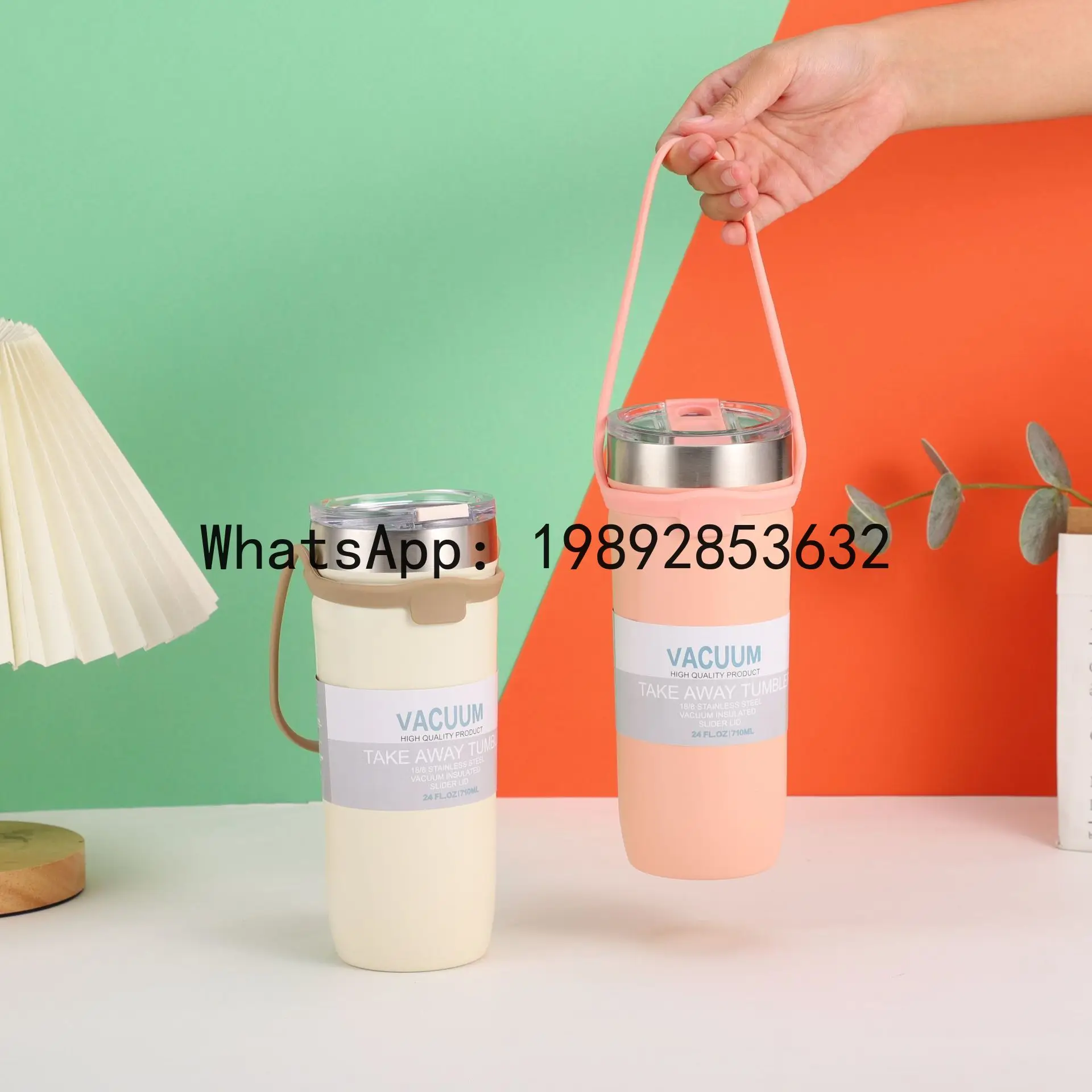 Minimalist stainless steel water bottle - large capacity, stylish coffee mug with portable silicone strap car insulated tumbler