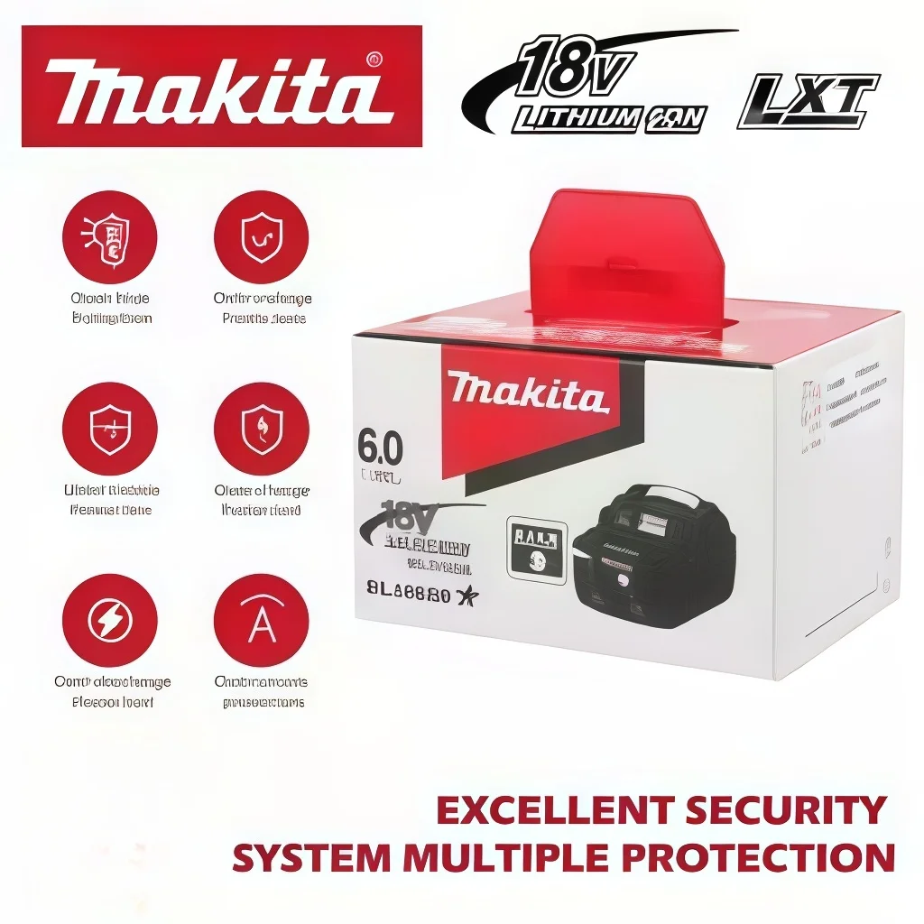 Genuine Makita 18V 6.0Ah Red Box Battery with Charger,Replacement Pack Compatible with BL1850B BL1840B Drill Impact Wrench Tools