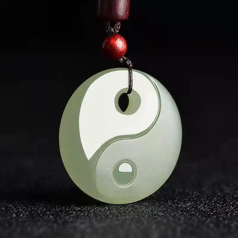

Natural Hetian Blue White Jade Bagua Pendant Jade Plaque Men Tai Chi Jade Necklace Plaque Women Amulet Jade Pendant Jade Plaque