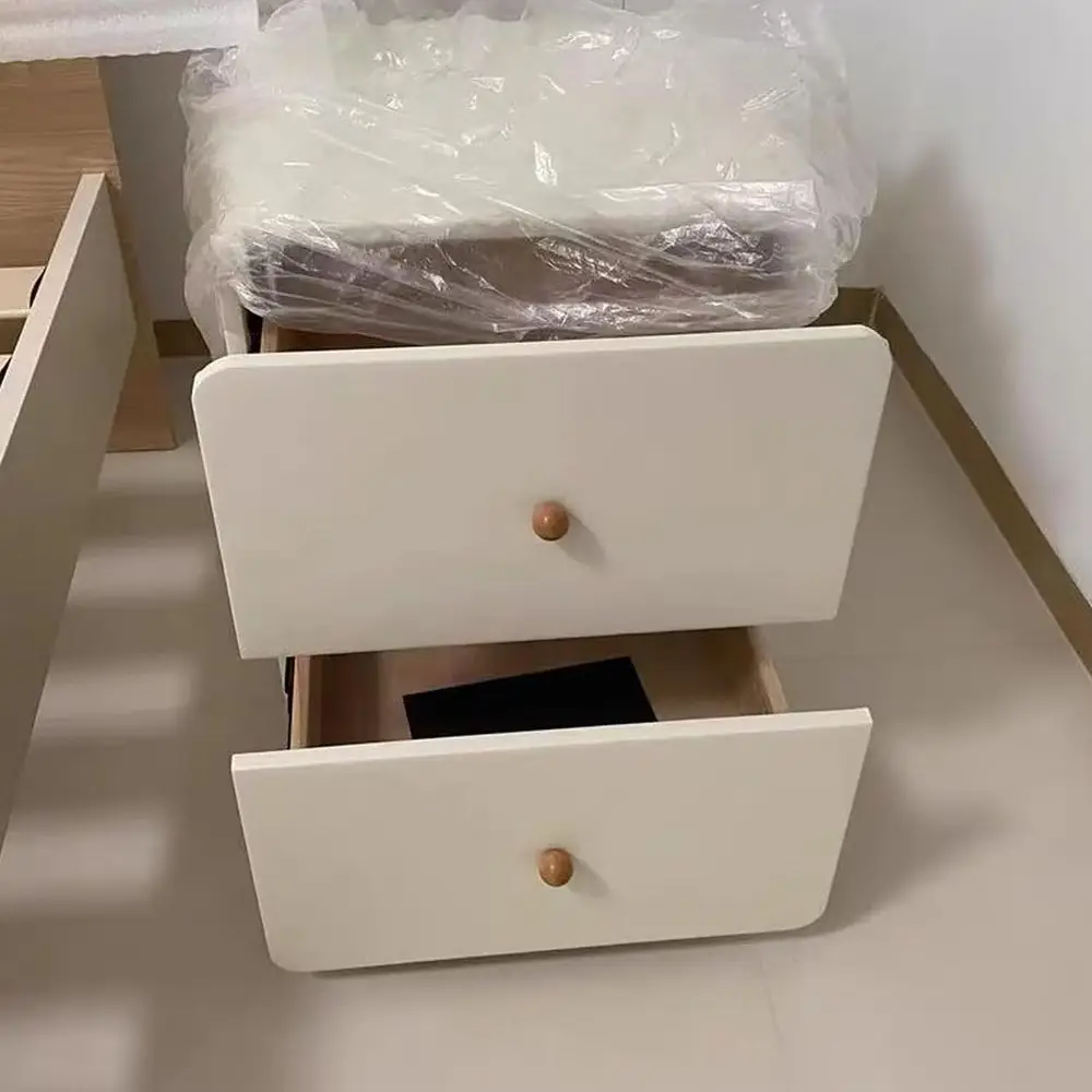 منضدة المزرعة الحديثة مع درجين، تصميم منحني ريفي، أبيض/رمادي، L50xW40xH45cm