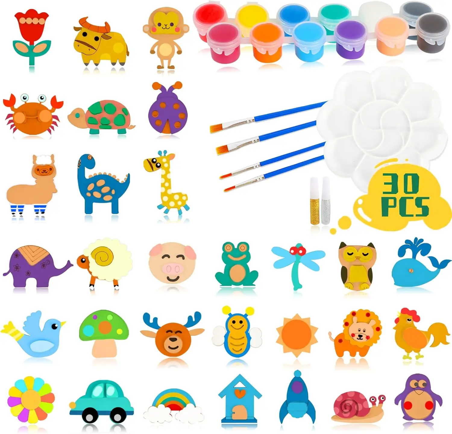 

30 Wooden Magnet Painting Craft Kit, Paint Your Own Easter Art and Craft Supplies, Basket Stuffers Party Favors for Boys Girls,