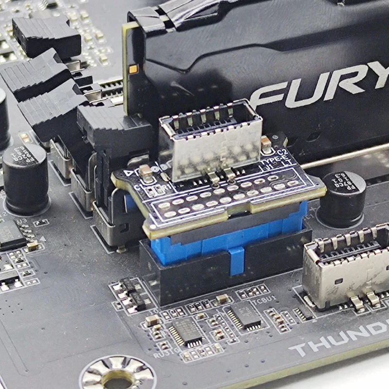 رافع محول رأس USB ، USB3.0 19Pin إلى المحول ، لوحة أمامية للهيكل ، نوع C ، منفذ توصيل للوحة الأم