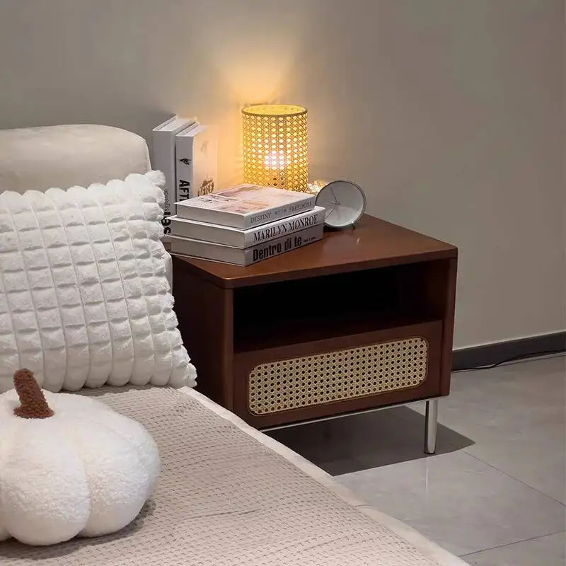 Cheap Low Rattan Nightstands Bedroom Mark Drawer Makeup Luxury Storage Nightstands Locker Floor Modern Muebles Furniture SY50BC
