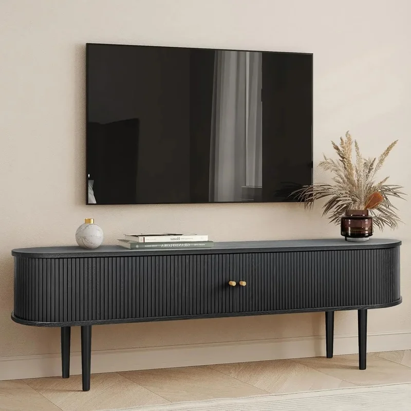 

Black 71'' TV Stand with Storage and Shelves for 65'' - 75'' TVs, Wood Entertainment Center for Living Room