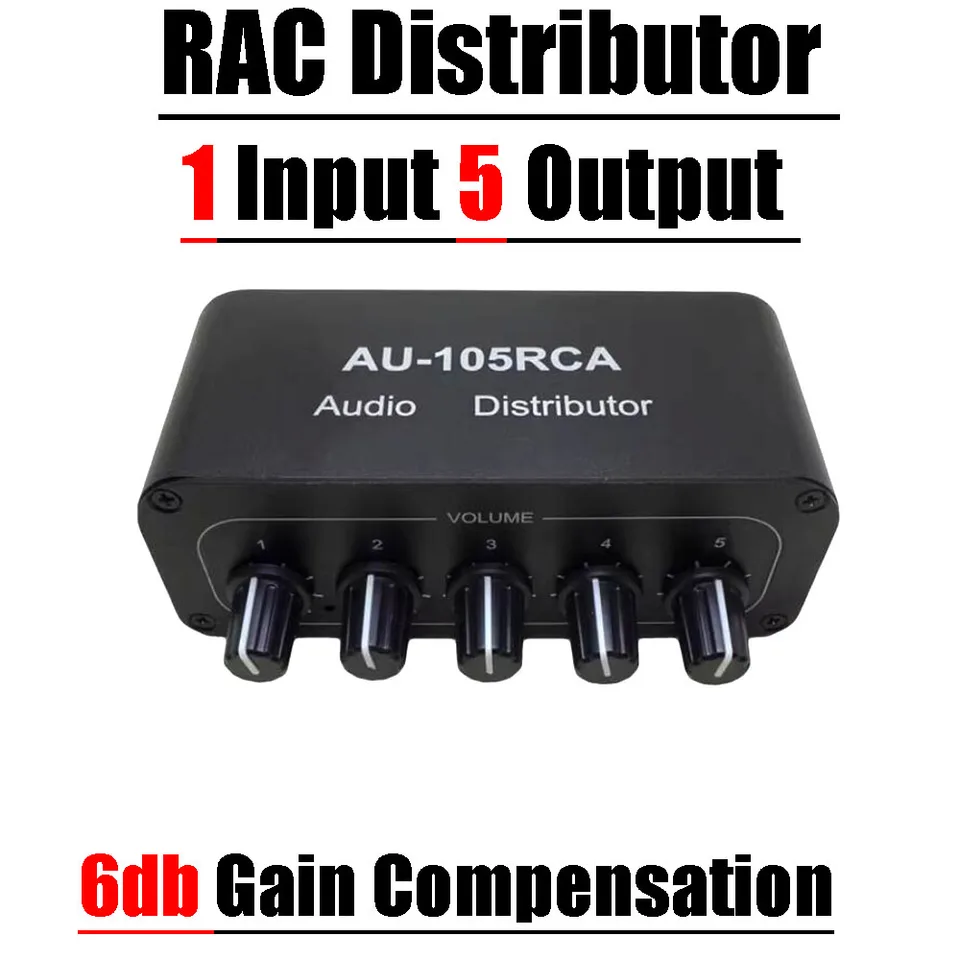 アクティブパワーアンプ用オーディオミキサー,1入力,5出力,rca