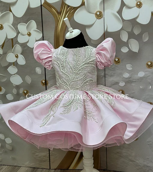 

Платье для девочек Shine Flower Girl, розовое, из тюля, с короткими рукавами, для свадьбы, дня рождения, банкета, выпускного вечера, нарядное платье для Святого Причастия, на заказ