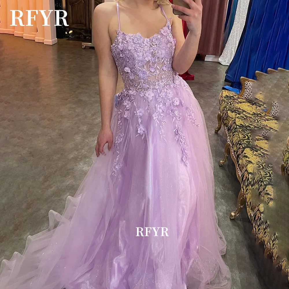 

RFYR Lace Applique Prom Dress 3D Flowers Evening Dress Princess Dresses for Fairy مناسبة رسمي Customized