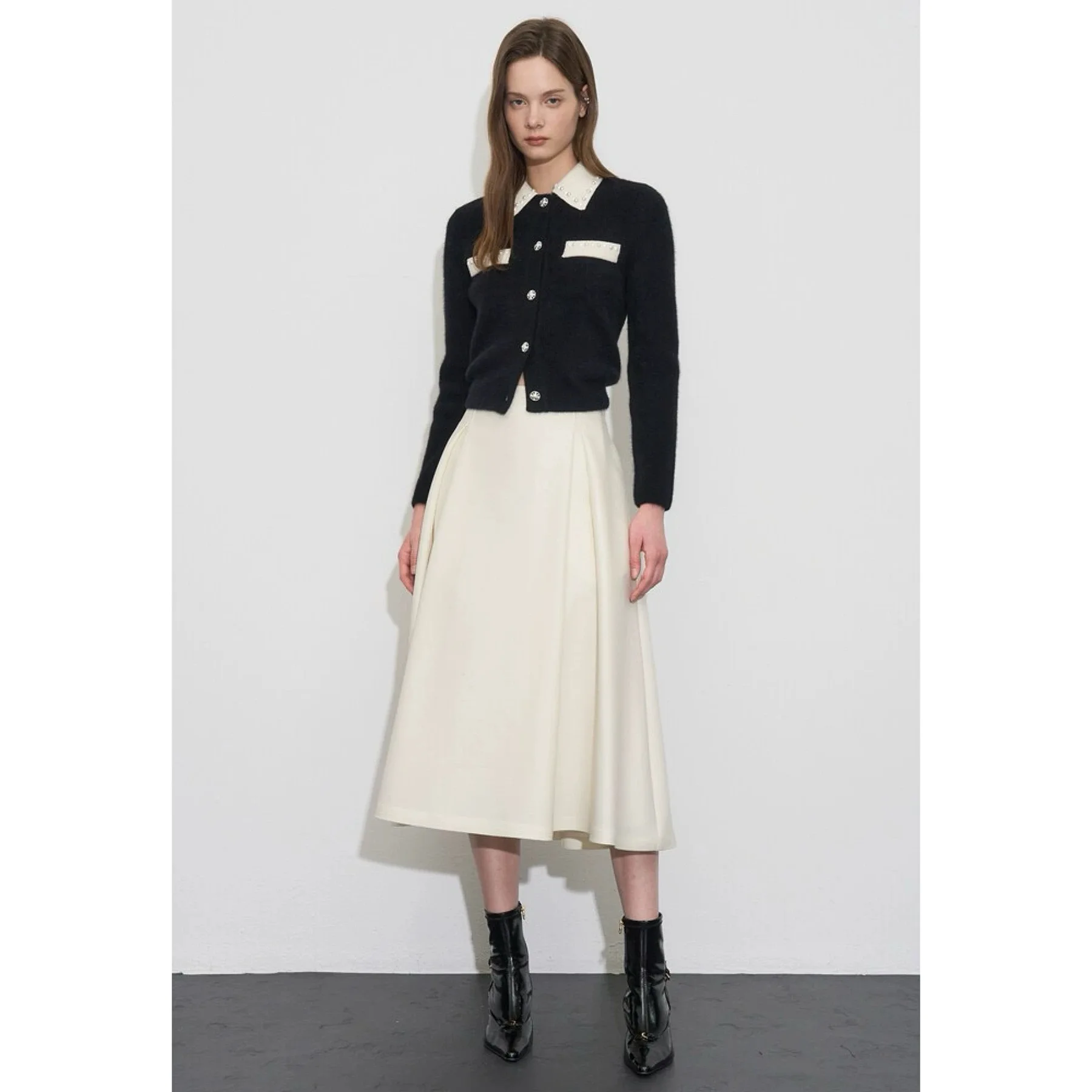 Citroenkaas OBZ25 Winter Ele Afneembare kleur Blo-kraag Kraalgebreide kleding Veelzijdige Fraance Sle Wollen gebreide damess...