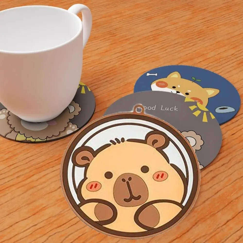 

4PCS/SET Cute Round Bear Coaster Heat Resistant Waterproof Tea Cup Holder Anti Slip Cartoon Pot Mat Home