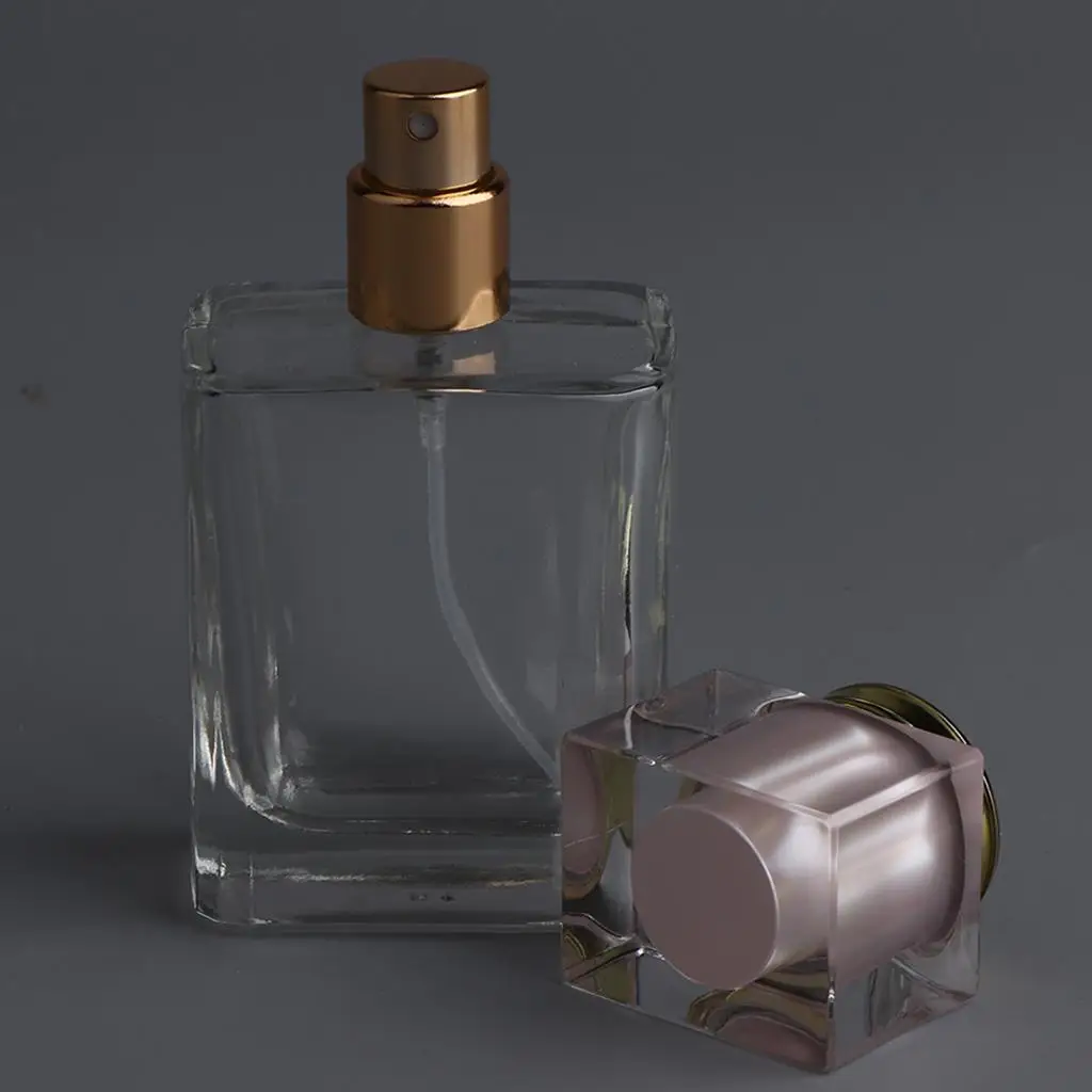 Portable Scent Spray Bottle Refillable Glass Makeup Container with Shiny Golden Cap for Home and Travel