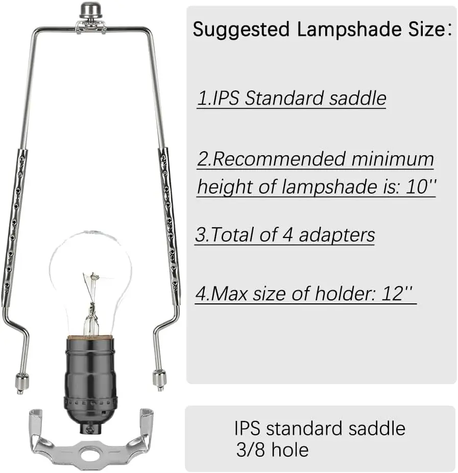 8 9 10 11 12 inch Lamp Shade Harp Holder, Adjustable Lamp Harp Kit, Fit Both Standard Lamp Rod and E14 E26 E27 Light Base
