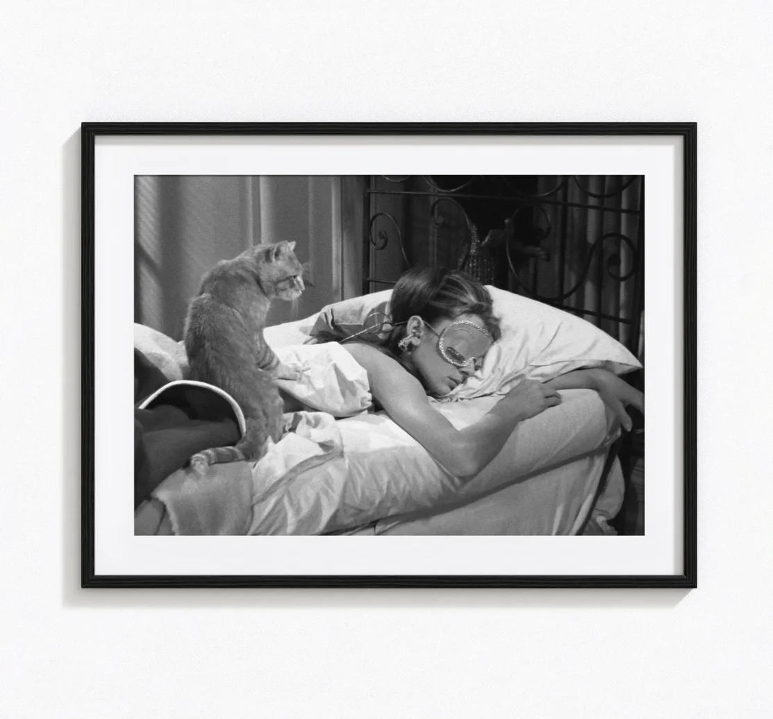 Breakfast At Tiffany B&W Woman Cat Print, Vintage Movie Wall Art Printing, Decor for Bedroom, Living Room, Hallway, Apartment