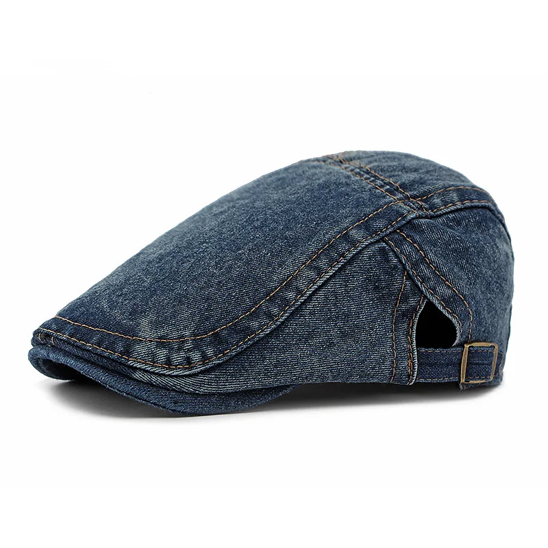 Spring Autumn Trendy Thin Hat Unisex Men Women Washed Denim Korean Artsy Retro Beret Peaked Cap Forward Cap