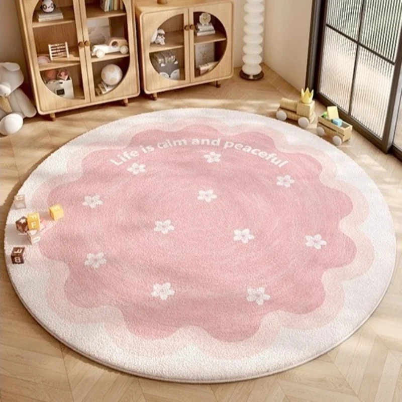 Girly Cream Style Carpets for Living Room Cute Pink Bedroom Decor Carpet Fluffy Soft Round Lounge Rug Home Thick Plush Floor Mat