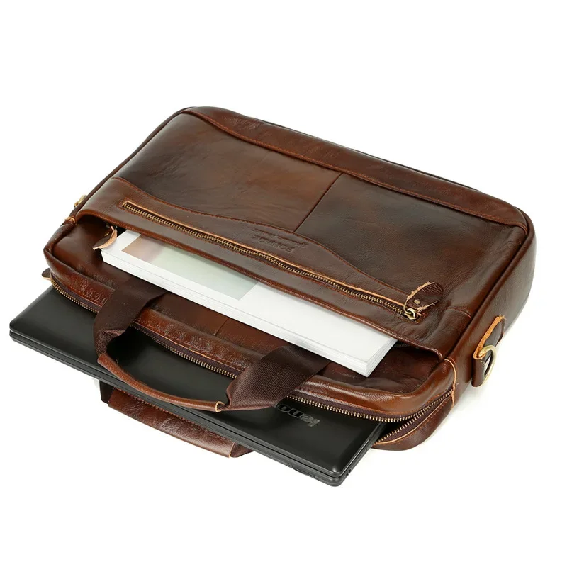 Men Briefcase Bag Men's Genuine Leather Bagcowhide Men's Horizontal Business Bag Shoulder Messenger Bags Office Handbag Laptop