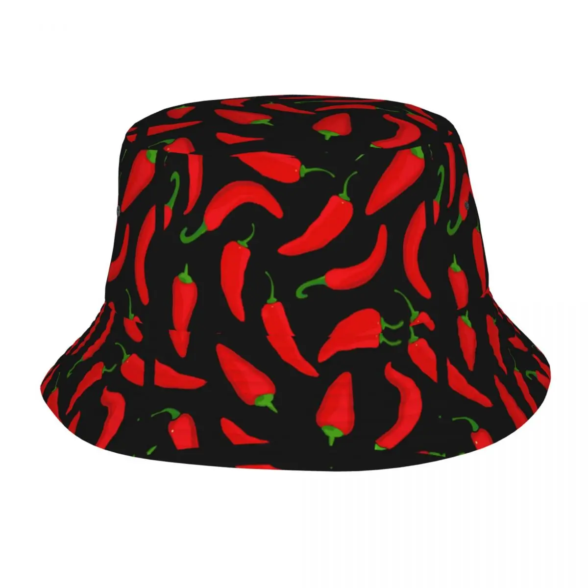 Red Chilli Pepper Bucket Hat Summer Black Pattern Retro Fisherman Hats For Couple Breathable Travel Hiking Caps