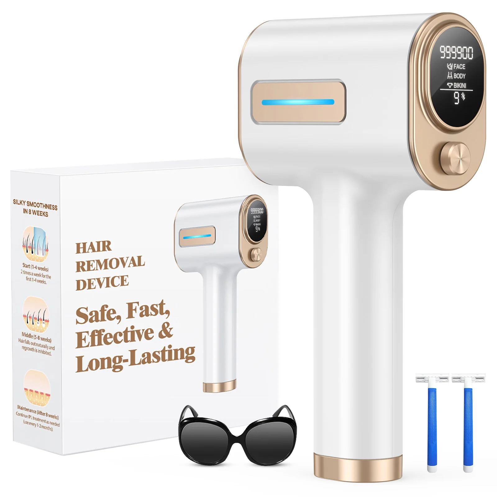 IPL Hair Removal Laser 999900 Flashes Safe Painless Epilator 3X Faster Remover Device Whole Body Treament Men Women Home Use