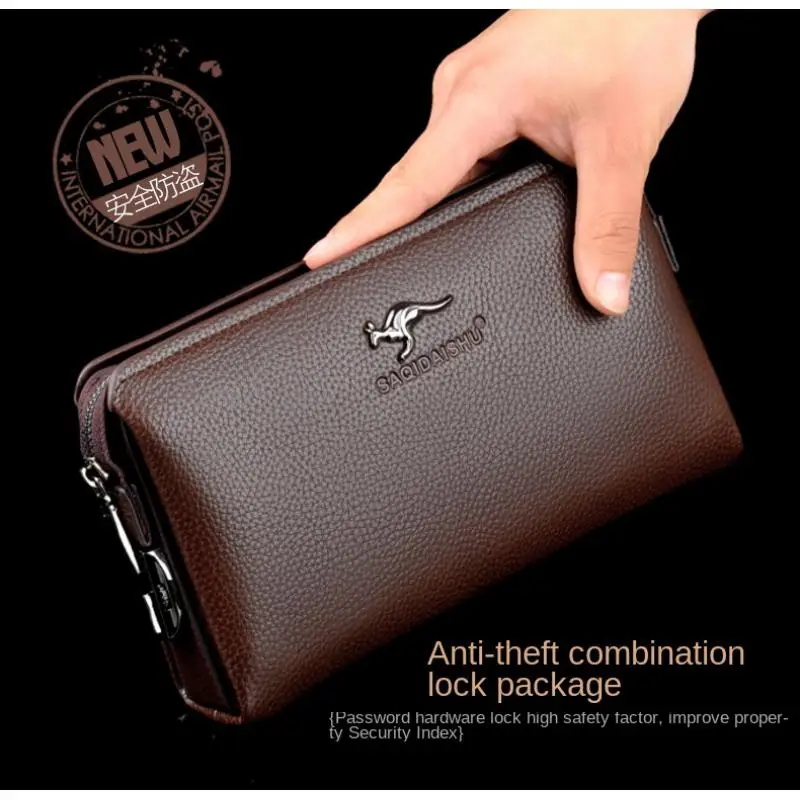 

Мужской клатч из искусственной кожи, однотонный, с кодовым замком, многофункциональный кошелек-картхолдер, повседневная сумка для бизнеса и отдыха