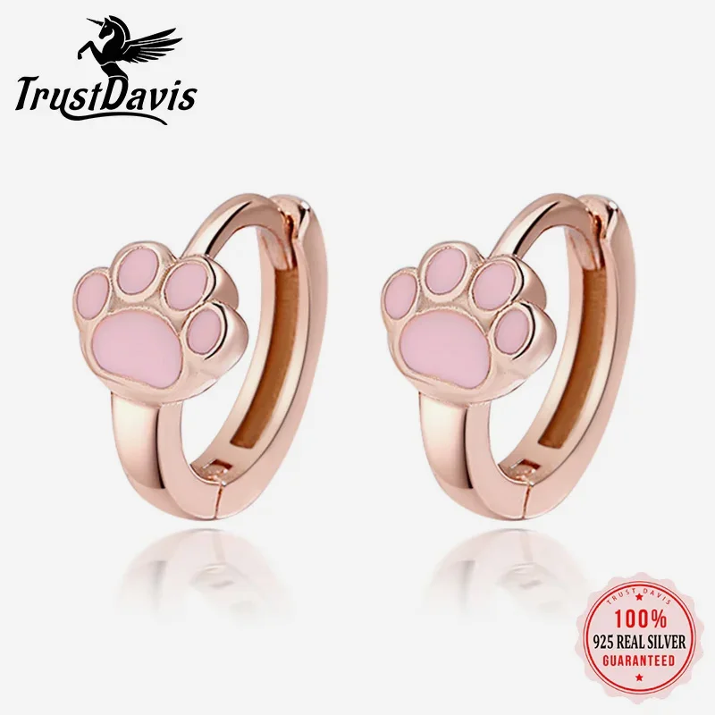 

TrustDavis, оригинальные серьги-кольца из стерлингового серебра 925 пробы, милые розовые серьги-кольца с кошачьими когтями, женская мода для девочек, юбилейные ювелирные изделия DS3960