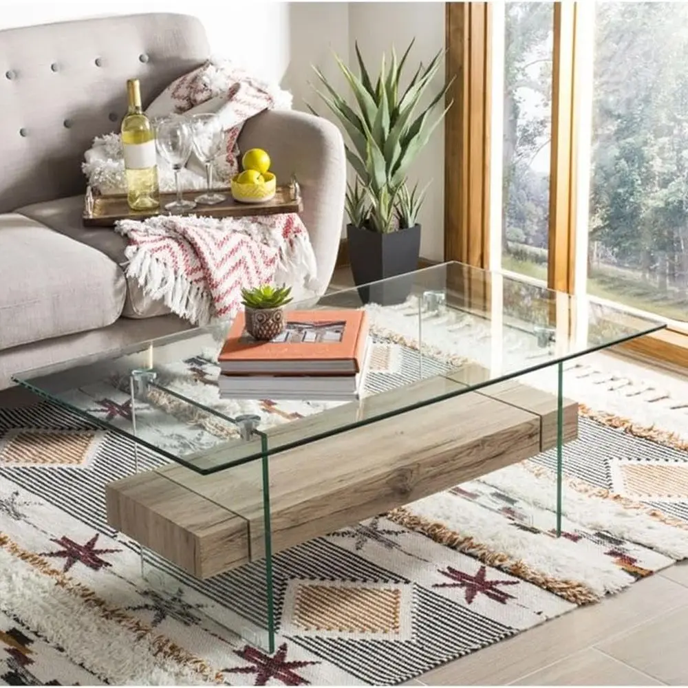 طاولة قهوة طبيعية ذات سطح زجاجي صديق للبيئة #2