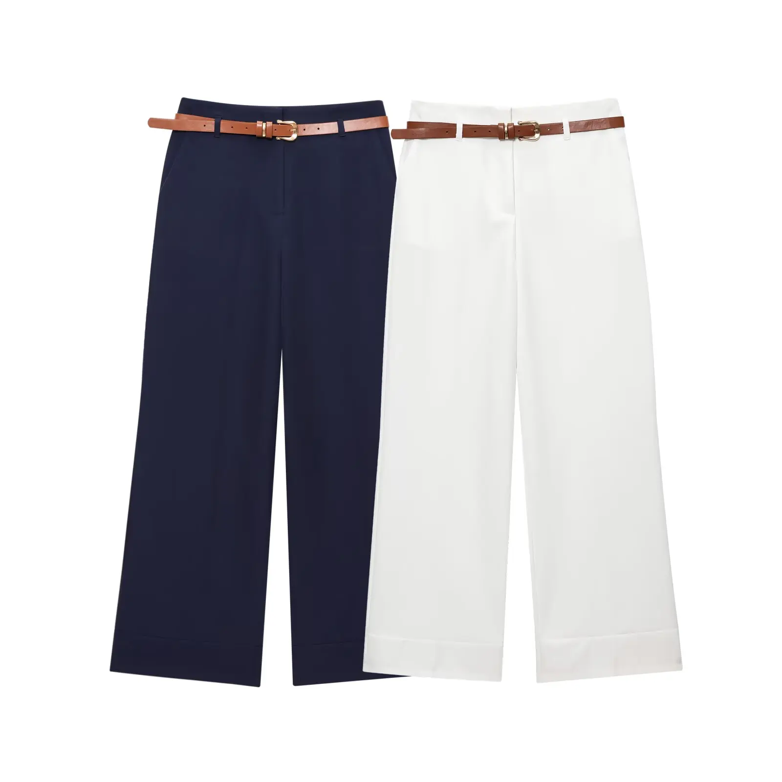 

UNIZERA women's fashionable pants with waistband simple rolled edge hem casual temperament summer new pants