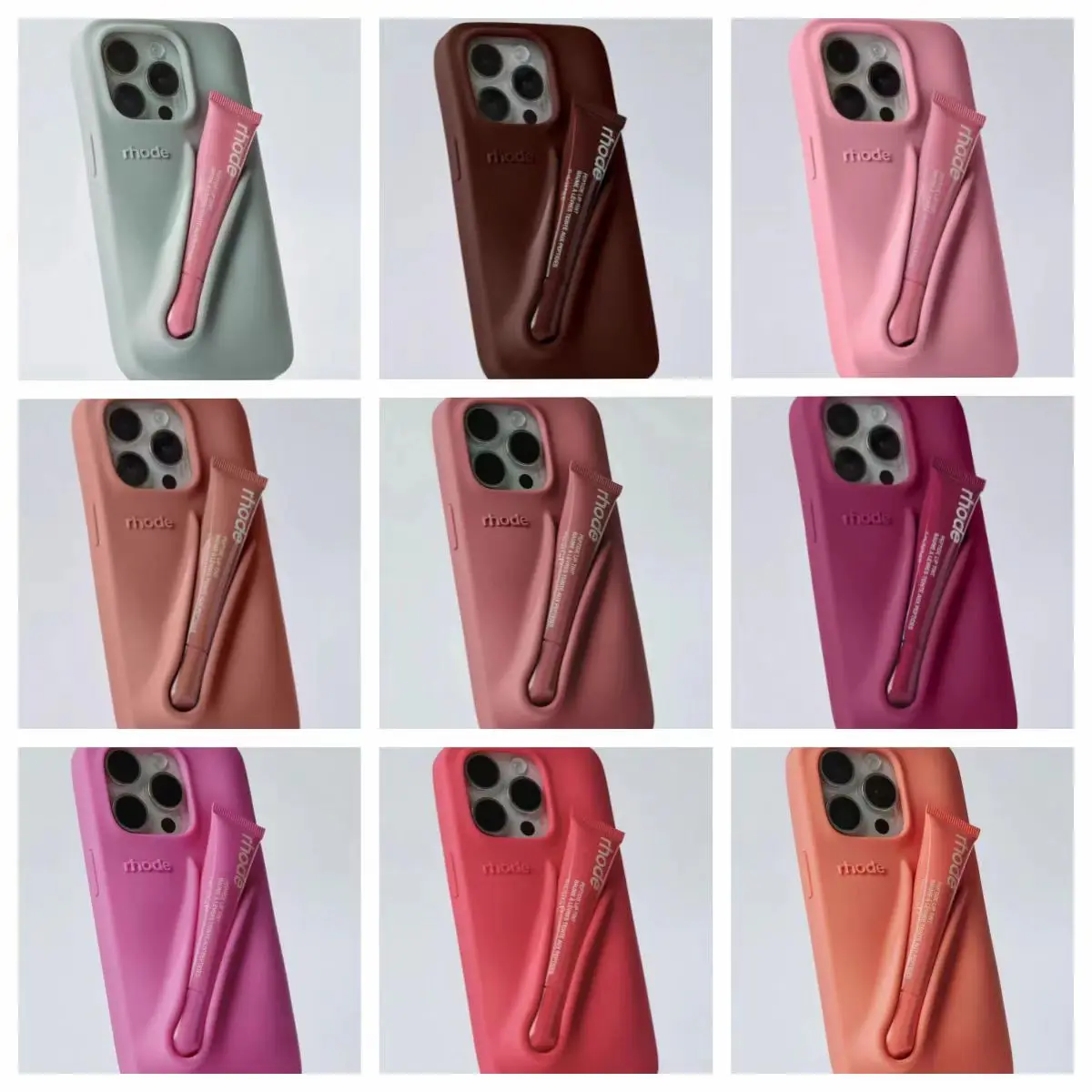 

Rhode Case For iPhone 12 13 14 15 16 Pro Max Air Portable Lip Gloss Holder Lipstick Silicone Soft Bumper Cover Lip Glaze