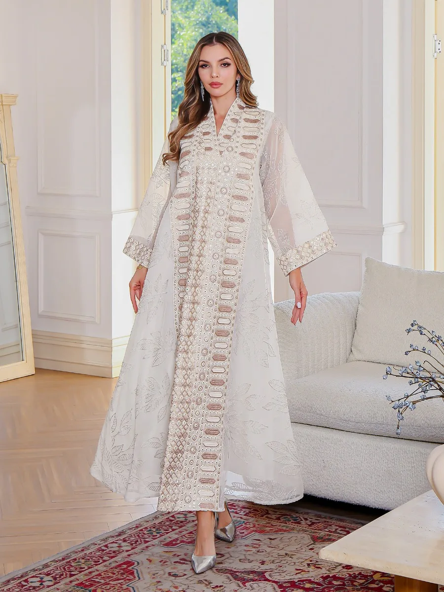 Elegante Dubai Frauen Kleid Abaya Stickerei Marokko Kaftan Vestidos Largos Arabischen Lange Robe Eid Muslimischen Party Jalabiya Ramadan 2025