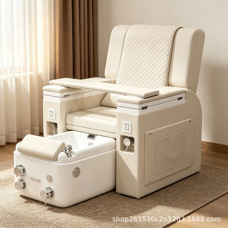 Pedicure Spa Chair Whirlpool Pipeless Reclining LED Light Vibration Ceramic White Nail Salon Manicure Chair Spa Beauty Foot Spa