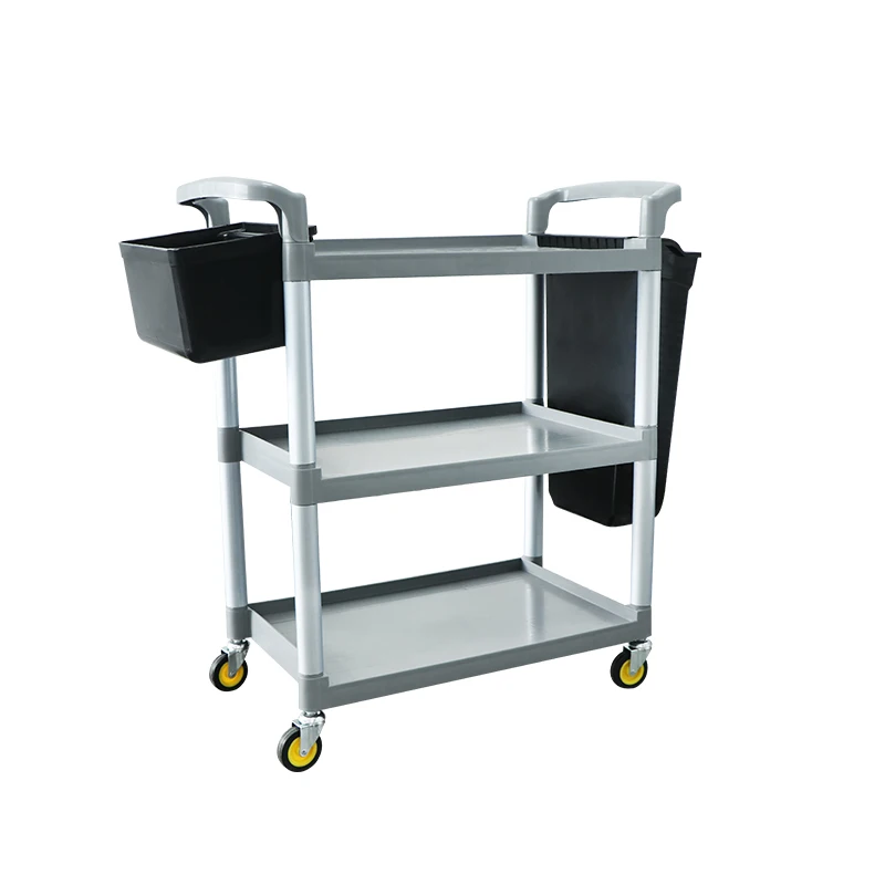 Commercial 3 tier restaurant supply food service trolley cart with buckets available to collect food waste