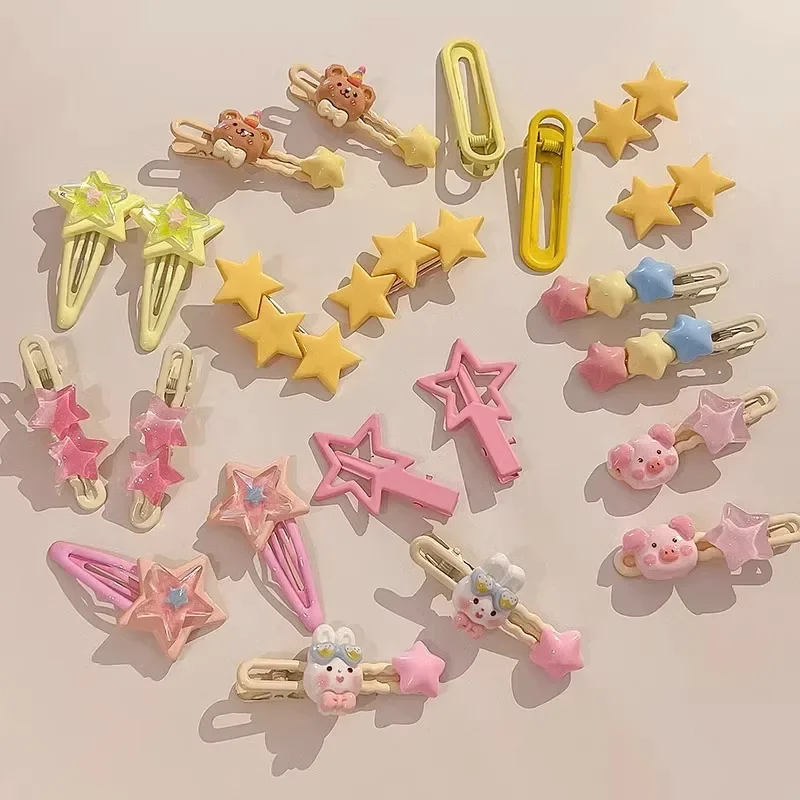 Candy Colored Star Hair Pins and Clips for Women Cute Cartoon Edge Clip Multiple Small Clip Children\'s Y2K Girl Hair Accessories