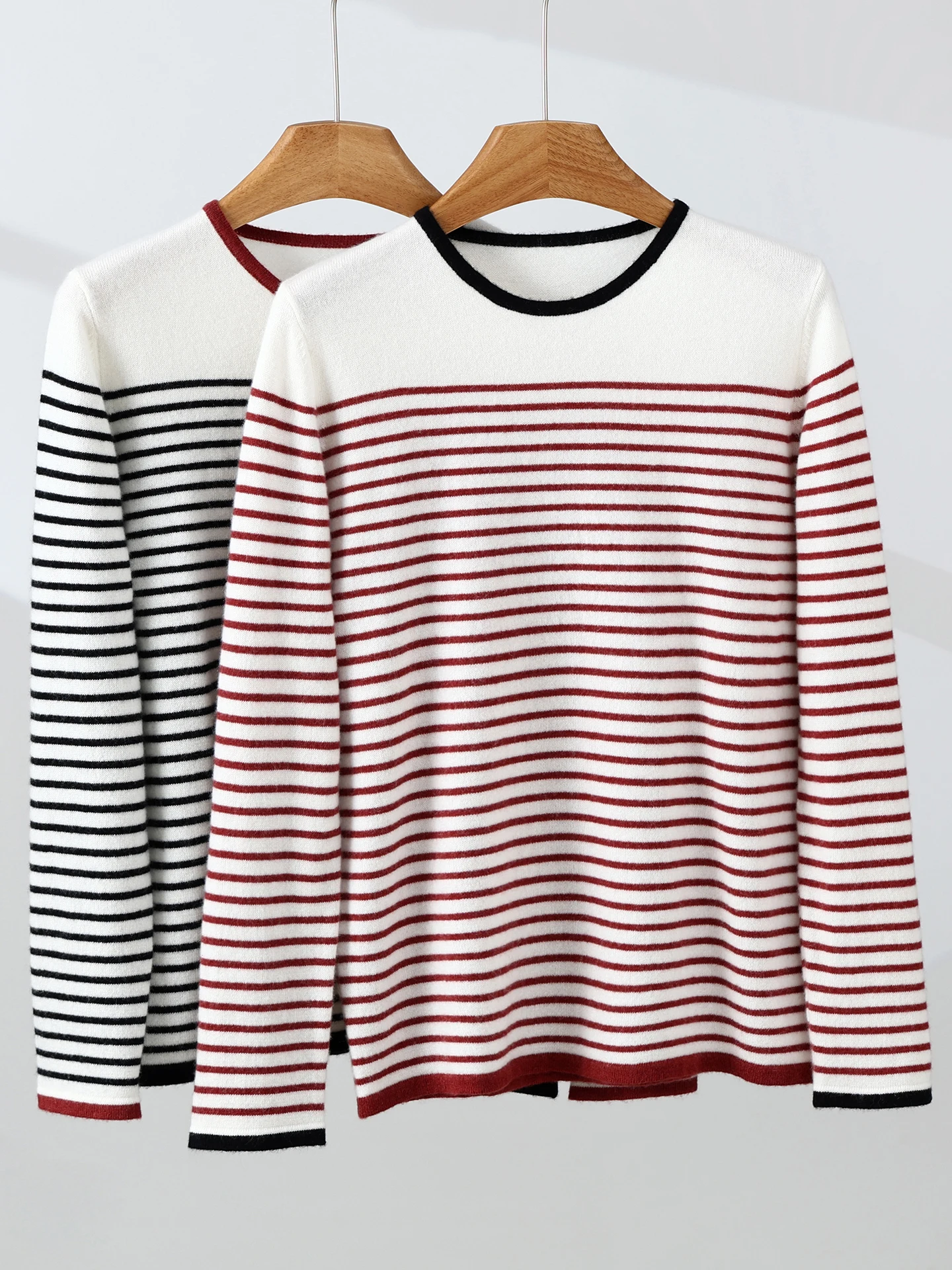 Elegant 100% Cashmere Woman's Sweater Autumn Winter Striped Knitwear High Quality Pullover Long Sleeve Clothing Tops Lady Jumper