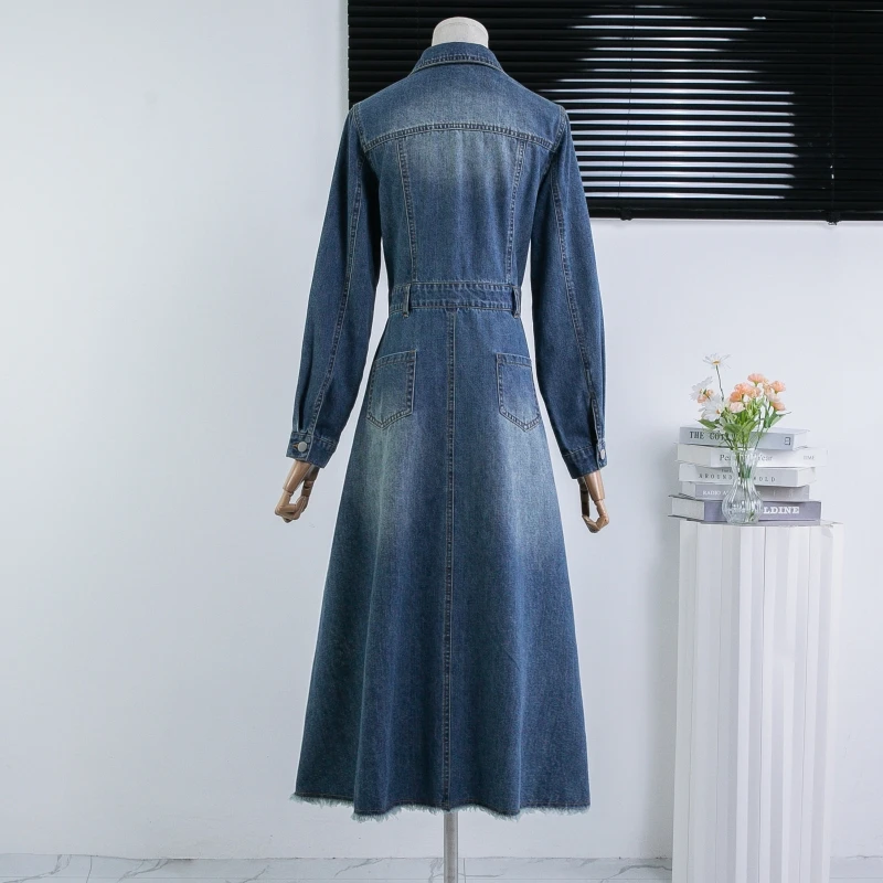 3XL Oversized Denim Shirt Dresses Long Women 2025 Autumn Winter England Style Vintage High Waist Long Sleeve Ladies Jean Dresses