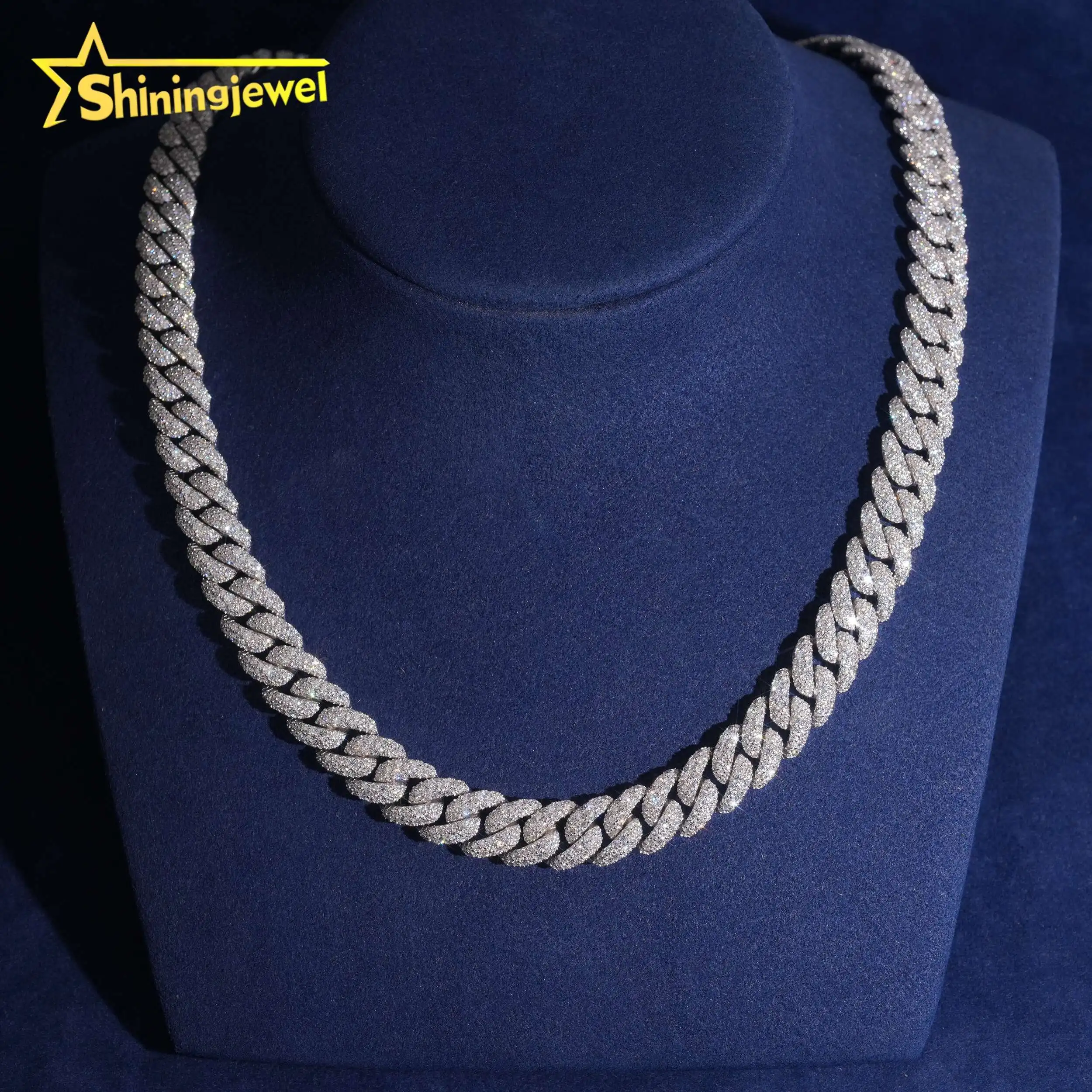 Solid 12mm 925 Silver Diamond Cuban Link Chain Hip Hop Jewelry Iced Out Cuban Chain Moissanite Pass Diamond Tester.