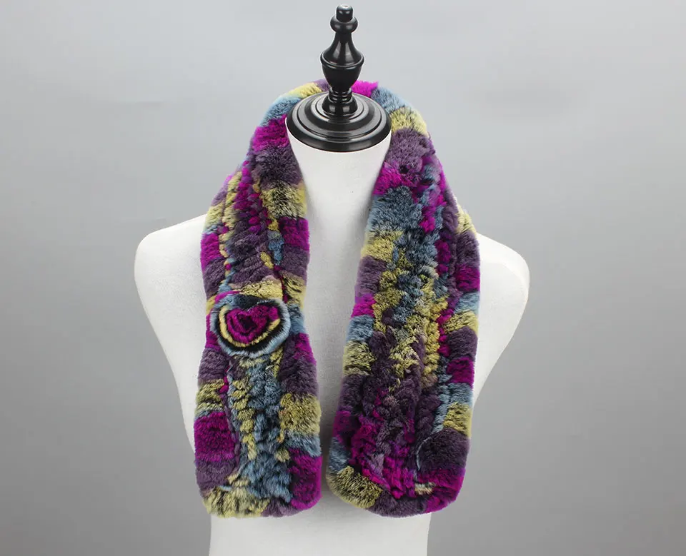 Frauen Stricken Echt Rex Kaninchen Pelz Schal Dame Fashion Floral Rex Kaninchen Pelz Schalldämpfer Heißer Winter Warme Natürliche Pelz Schals neue Stil – Detail 5