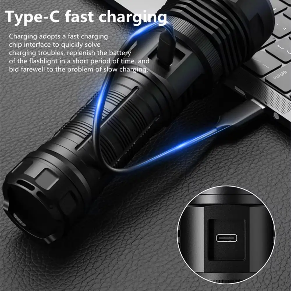 Super Bright LED Flashlight ultra-long battery life  dimming USB Rechargeable Spotlight Lamp High Power Tactical TorchWaterproof