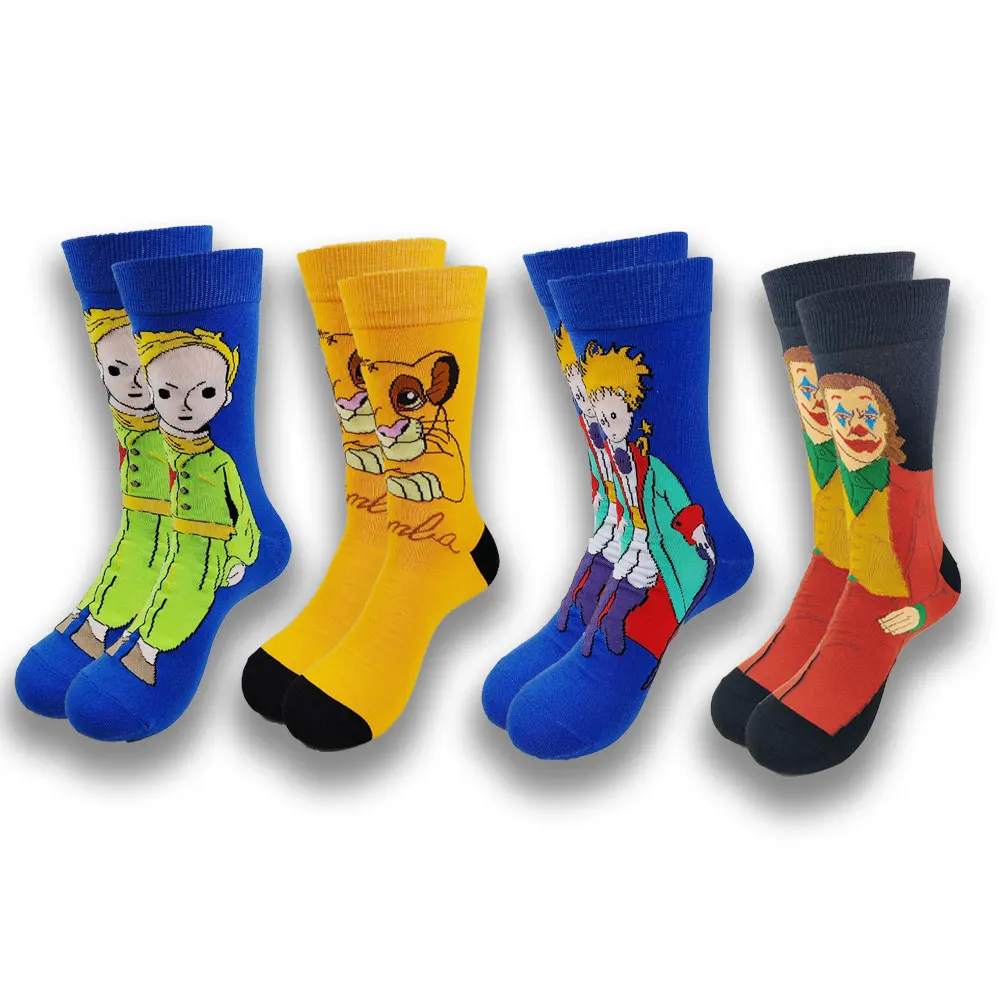 Young people in cartoon socks wear all kinds of cute pattern men's socks.