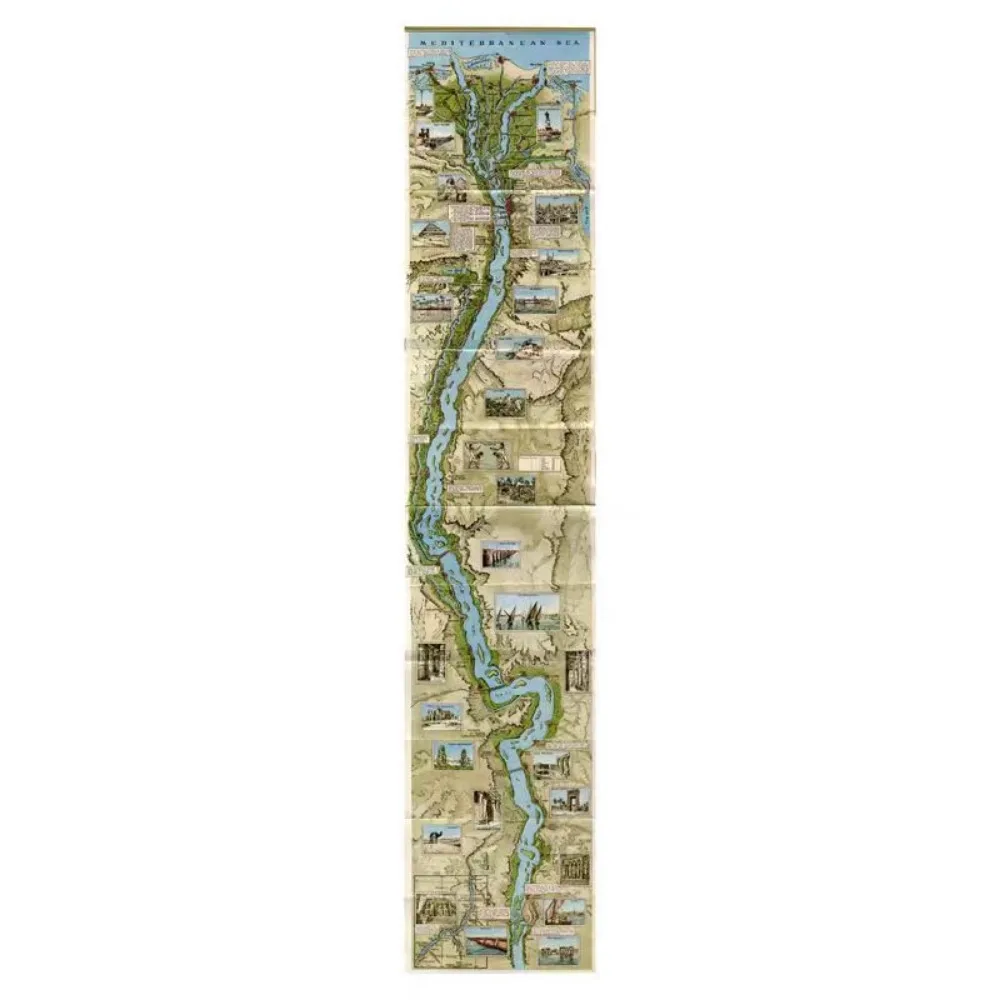 Large Scale Retro Nile Valley Civilization Map Wall Art Painting, Egyptian Antiquities Landscape Posters and Prints Travel Gifts