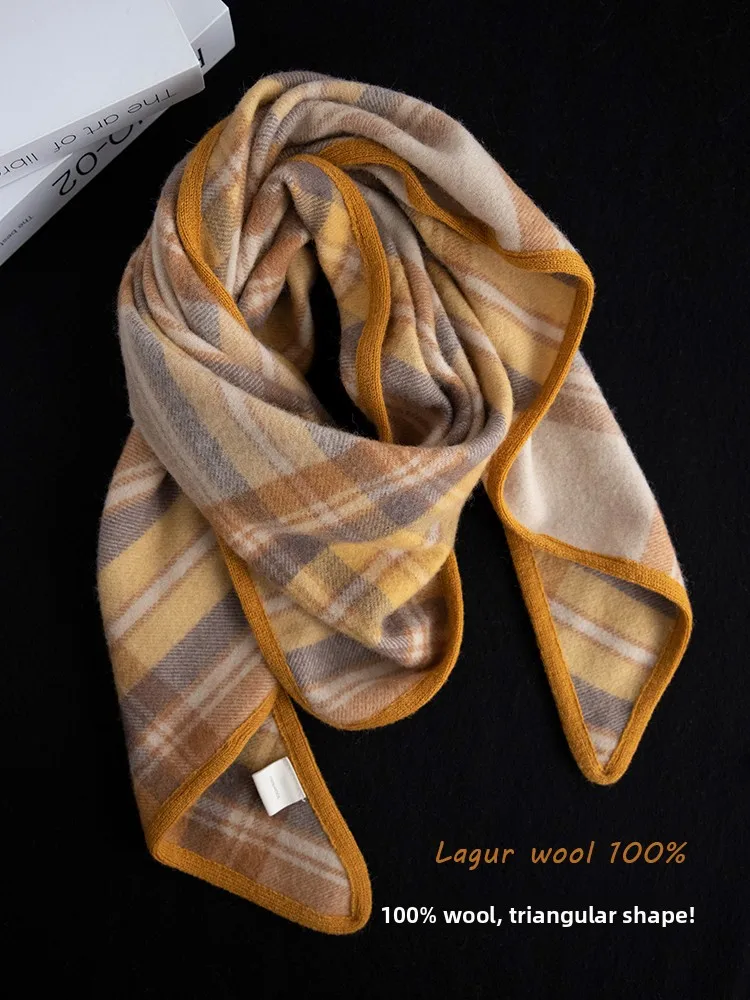 handcrafted-edged-100-wool-british-style-triangular-scarf-2026-new-women's-winter-neck-protection-versatile-thickened-plaid